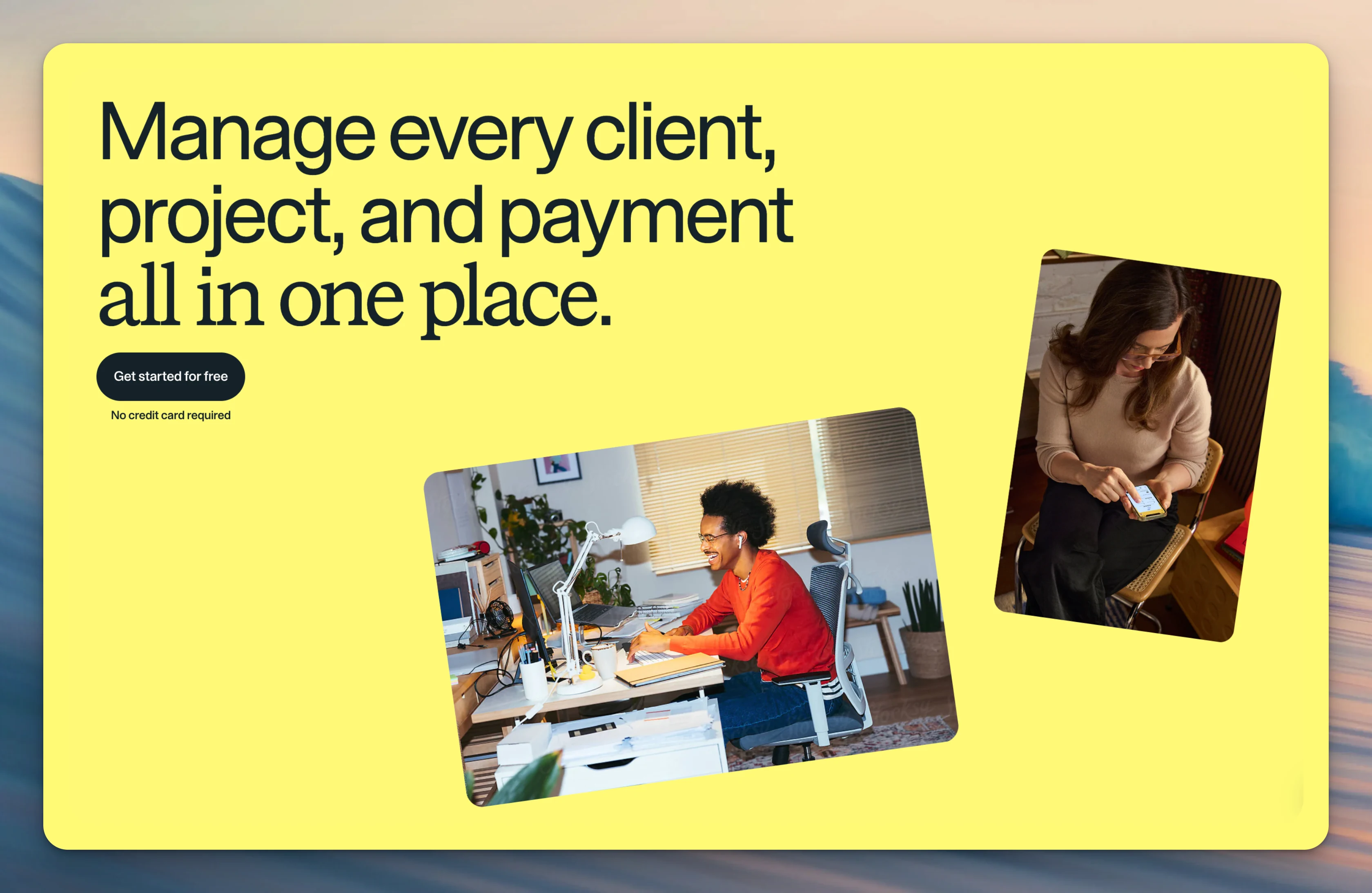 HoneyBook dashboard promotion for managing clients, projects, and payments