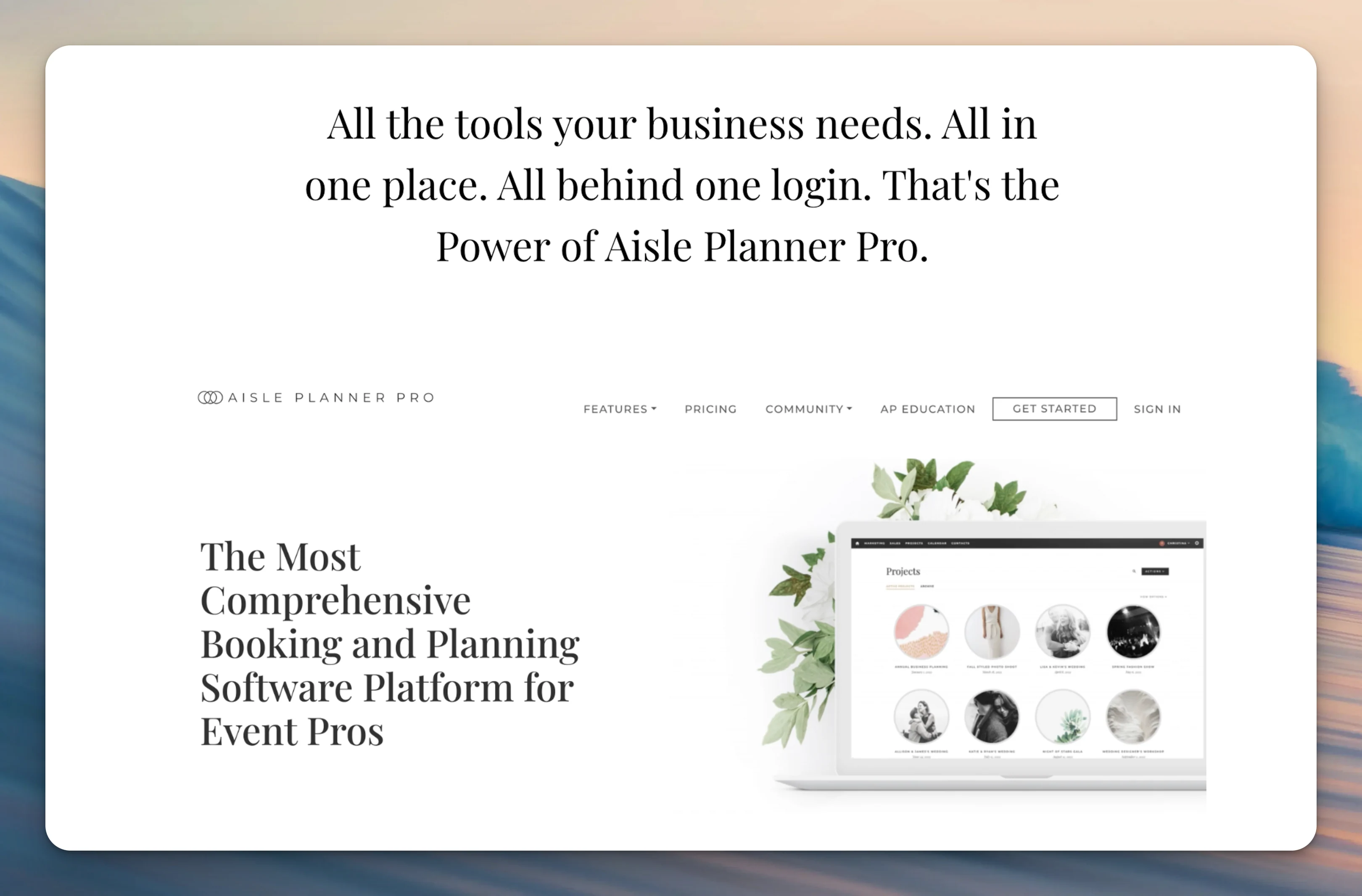 Aisle Planner wedding planning software website and interface