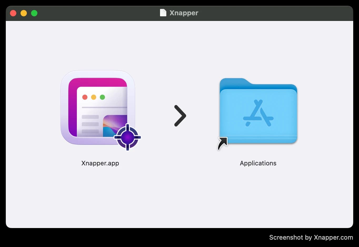 Dragging the Xnapper app into the macOS Applications folder