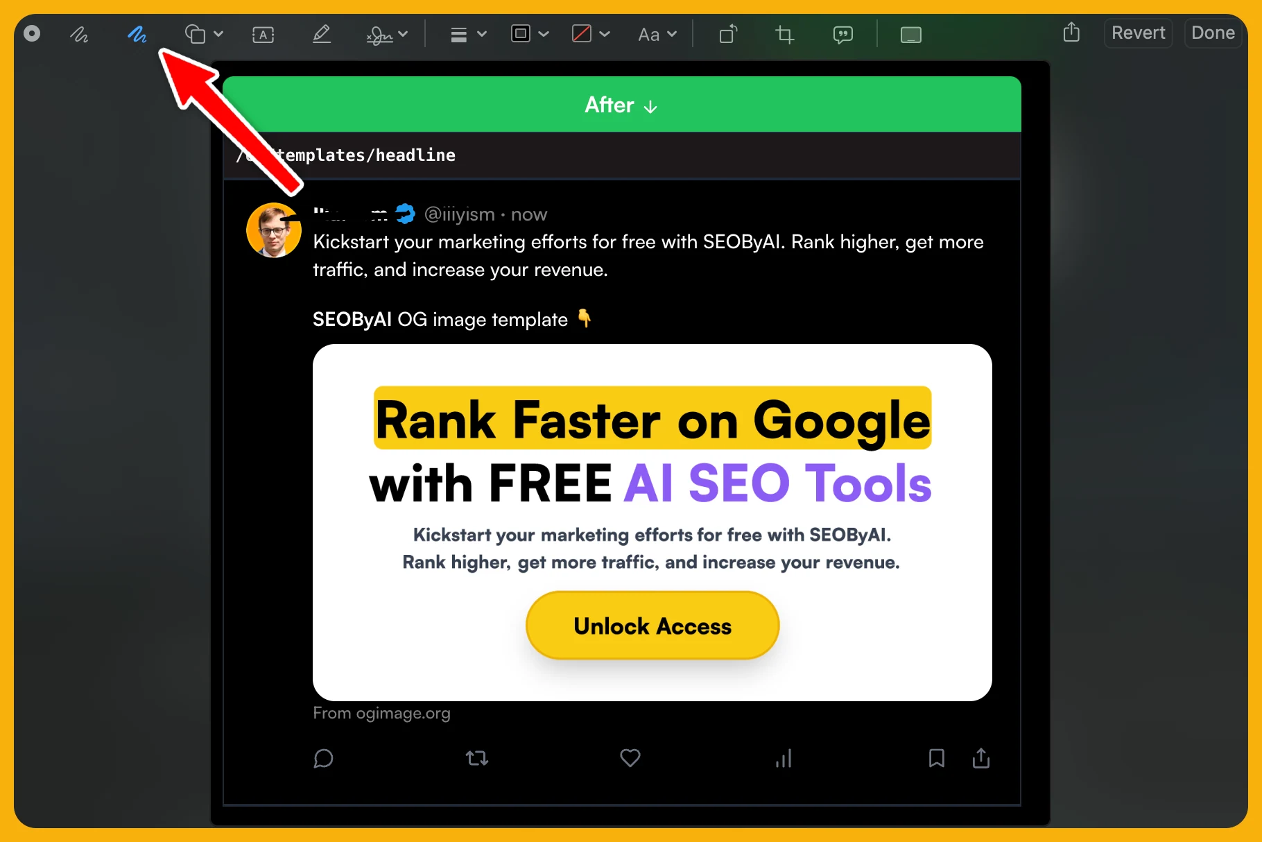 Monosnap editor placing a solid shape over a sign-up button