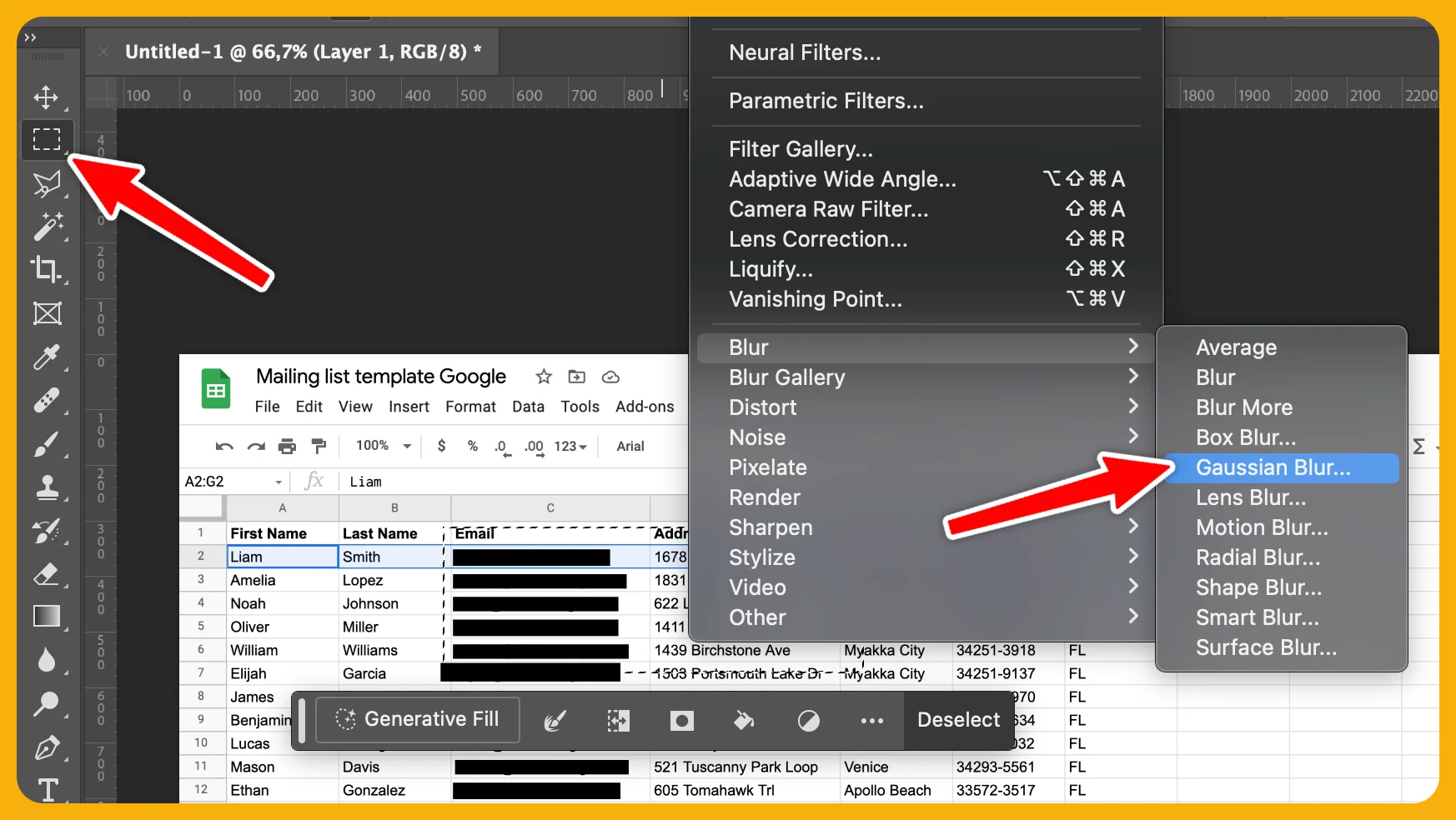 Photoshop menu path to the Gaussian Blur filter
